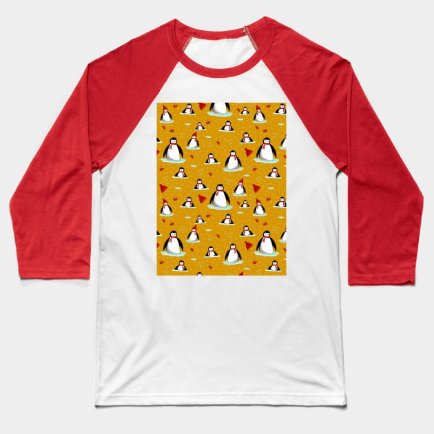 it's cold outside penguins seamless pattern mustard Baseball T-Shirt by Arch4Design